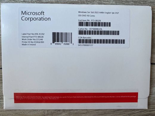 Windows Server 2022 Standard DVD OEM (P73-08328) Srv22Std Box фото